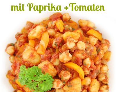 Vegane Gemüsepfanne mit Kartoffeln und Kichererbsen