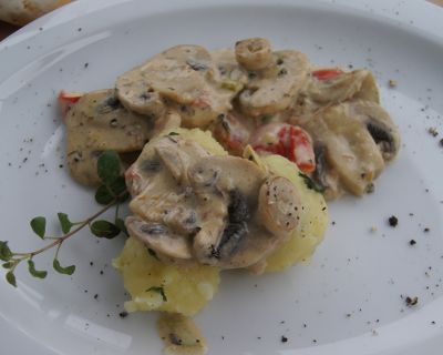 Champignon-Rahm-Ragout mit Kartoffelklöße