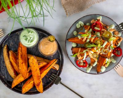 Süßkartoffel-Wedges aus dem Ofen, knusprig, würzig, gut