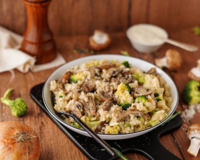 Veganes Pilzrisotto mit Brokkoli