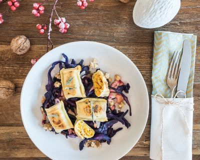 Kürbismaultaschen mit Apfelrotkohl