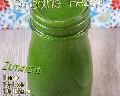 Hallo Herbst – Der grüne Smoothie mit Rucola, Spinat, Stangensellerie, Honigmelone, Banane und Mango