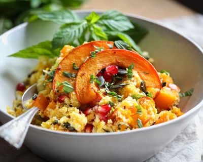 Blumenkohl-Couscous mit Ofenkürbis & Minze