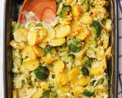 Einfacher veganer Kartoffel-Brokkoli-Auflauf