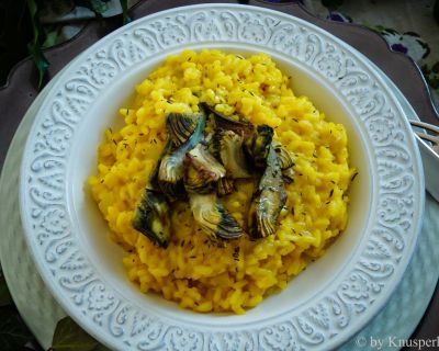Safranrisotto mit Thymian-Artischocken