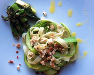 Tagliatelle aus grünem Spargel …