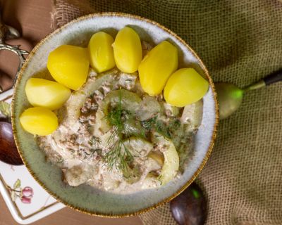 Schmorgurke mit Hack und Kartoffeln – vegan