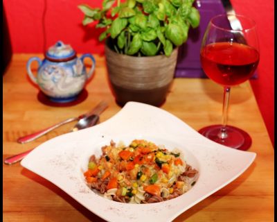 Rezept vom 15.06.2015: Pasta & Creamy Cheesy Vegan Carrot Corn Sauce