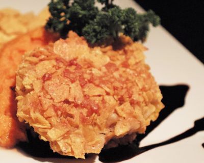 Wasabi-Tortilla-Pilze an Süßkartoffelpüree