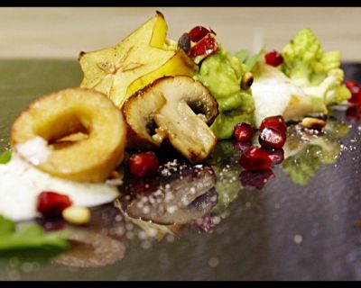 Rezept vom 24.12.2015: Vegane Calamari oder Jakobsmuscheln mit Mango-Avocado Salat & Orangen-Kokos Schaum