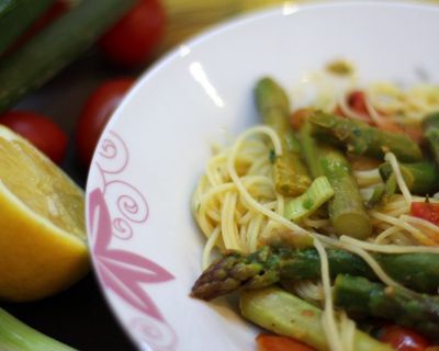 Spaghetti mit grünem Spargel