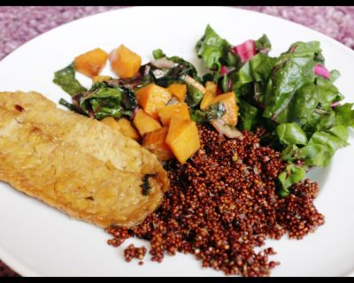 Rezept vom 14.09.2016: Vegan Pink Wednesday Mangold-Sweet Potato Curry wit Quinoa and Teriyaki Tempeh