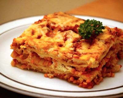 Rote Linsen Bolognese Lasagne