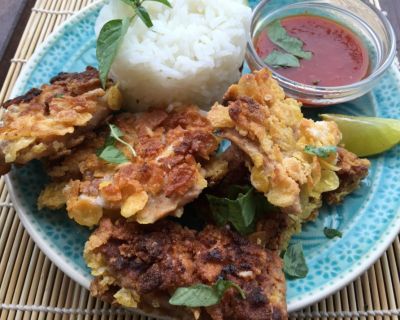Sticky Fingers (vegan) mit Reis und Chilisauce
