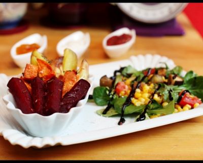 Rezept vom 11.06 2015: Ofen Pommes Rot-Gelb-Orange (Vegan)