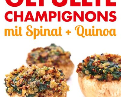 Vegane gefüllte Champignons mit Spinat und Quinoa