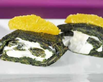 Spinat-Tahin-Rollen mit Frischkäse an Orangen-Filets