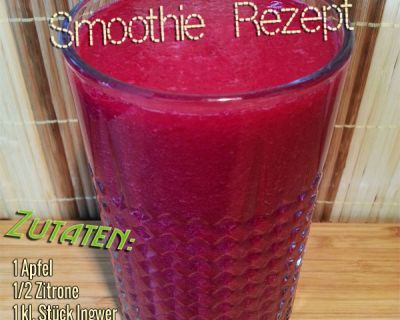 Grüner Smoothie mit frischen und rohen Rote-Bete-Knollen, Ingwer und Zitrone