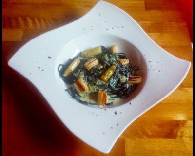 Rezept vom 01.05.2015: Spaghetti mit Bärlauch Sahne & Gebratenem Spargel (Vegan)