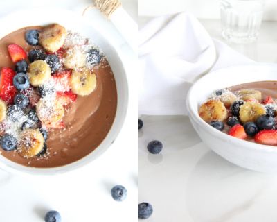 Cremiges Schokoladen-Buchweizenporridge mit gebratener Zimtbanane