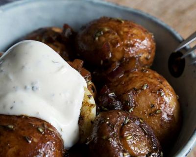 Gebratene Champignons mit Knoblauchsauce wie vom Jahrmarkt