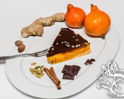  Pumpkin Cheese Cake with a Dark Chocolate Cardamom Ganache