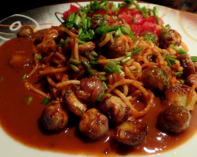 Gebratener Rosenkohl mit Spaghetti