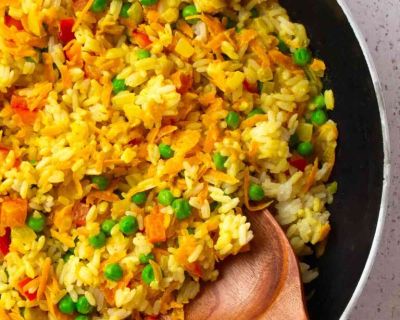 Vegane Reis-Gemüse-Pfanne mit Frischkäse - super lecker und schnell gekocht