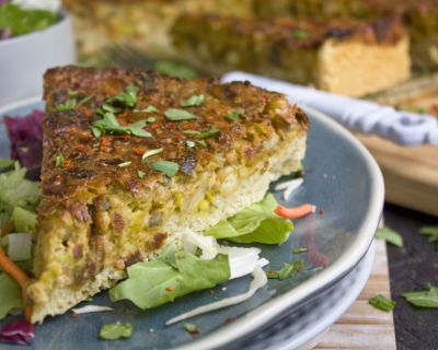 Porree-Pilz-Kuchen mit Kichererbsen