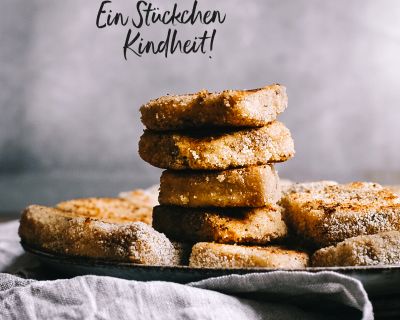 Vegane Grießschnitten mit Zimt-Zucker und beschwipster Bratapfelpfanne