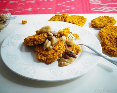 Softe Kürbiscookies mit feinem Zimtaroma an süsser Bananen-Nuss-Salsa - vegan, glutenfrei und vollwertig