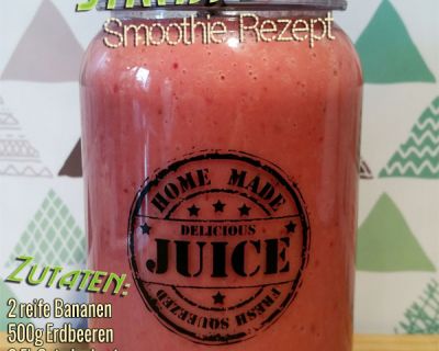 Smoothie Rezept mit Erdbeeren, Bananen, Kirschen, Kokosblütenzucker, Joghurt und Hafermilch