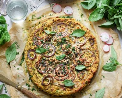 Veganer Blumenkohl-Zwiebelkuchen