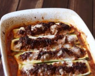 Rezept: gefüllte Zucchini mit veganem Hack und Feta