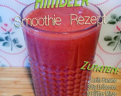 Grüner Smoothie mit Minze, Erdbeere, Himbeere, Kokosdrink und Banane