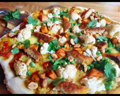 Rezept vom 14.01.2018: Vegane Blumenkohl Curry Erdnuss Pizza Deluxe