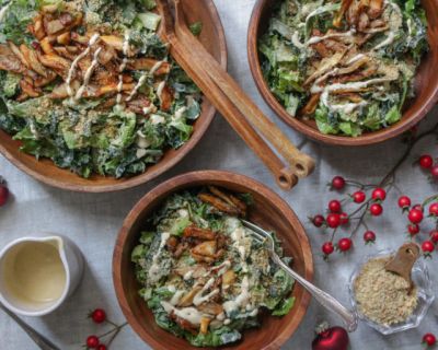 Vorspeise veganes Weihnachtsmenü 2019: Caesar Salat mit Austernpilzen