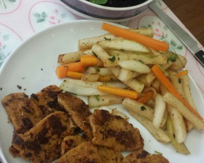 Fruchtige Mairübchen Pfanne mit saftigen Sojamedallions