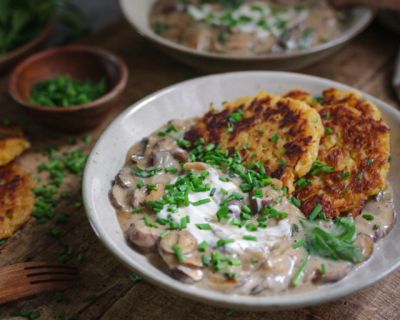 Kartoffelrösti mit Rahmchampignons