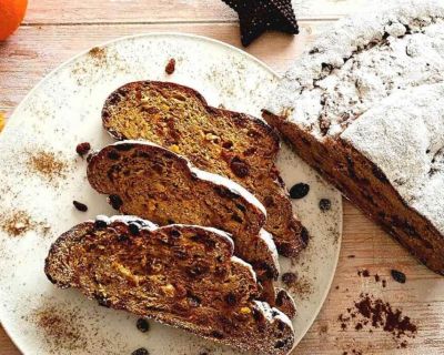 Weihnachts-Stollen mit Tofu — vegan und mit wenig Zucker