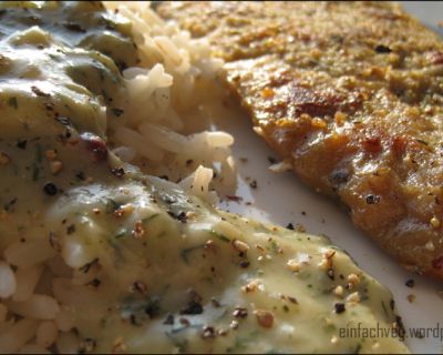 Fischfilet mit Kräutersauce und Reis – vegan