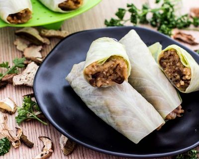 Steinpilz-Risotto im Krautwickel (Fingerfood)