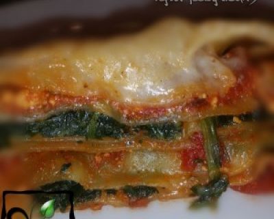 Vegane Bolognese-Spinat-Lasagne