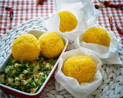 Arancini Primavera mit Spargel-Rucola-Füllung - vegan und glutenfrei