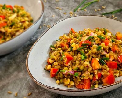 Grünkern-Mungbohnen-Paprika-Salat — ohne Öl