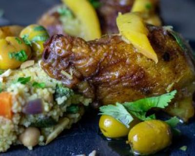 Marokkanisches Zitronenhühnchen – vegan! Auf Gemüse-Couscous