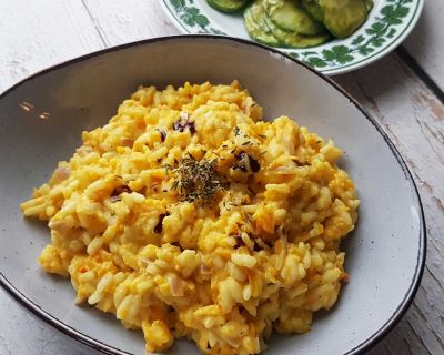 Kürbis-Risotto mit Kürbiskernöl und Thymian